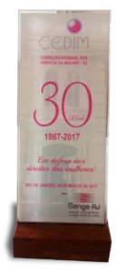 Placa de Reconhecimento do Cedim-RJ - Conselho Estadual dos Direitos da Mulher - 2017