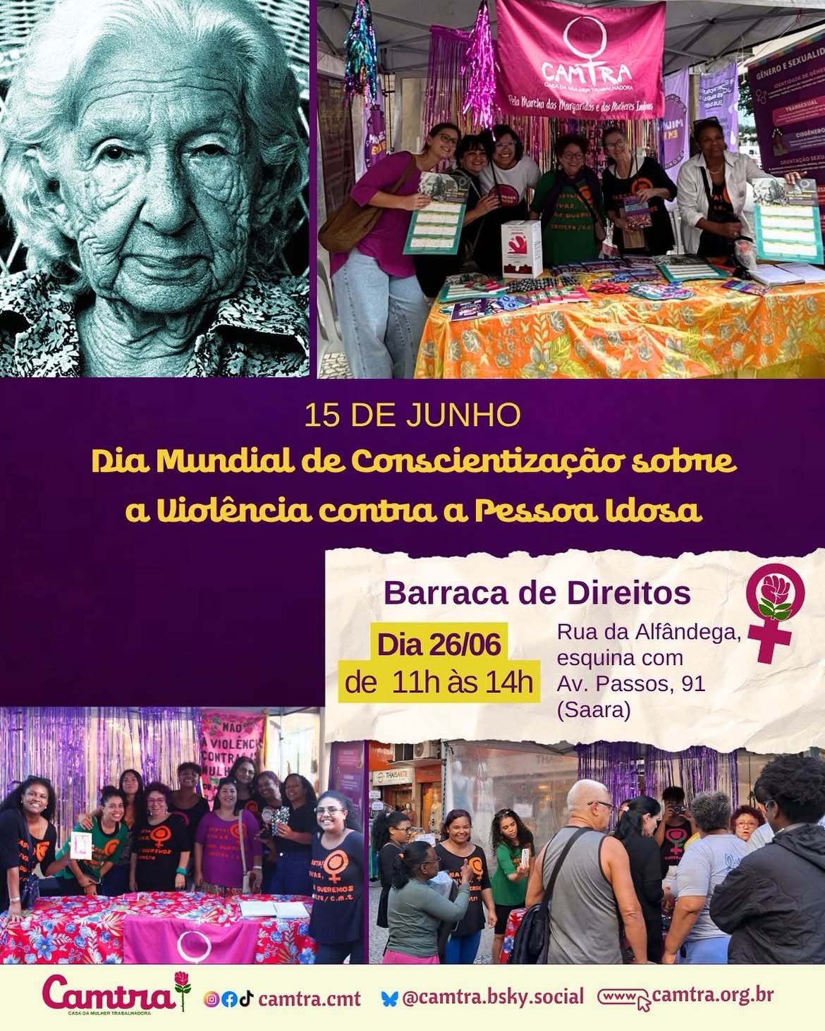 No momento, você está visualizando Barraca de Direitos da Camtra- No mês de junho, a Camtra marca presença na luta por dignidade e direitos das mulheres idosas.