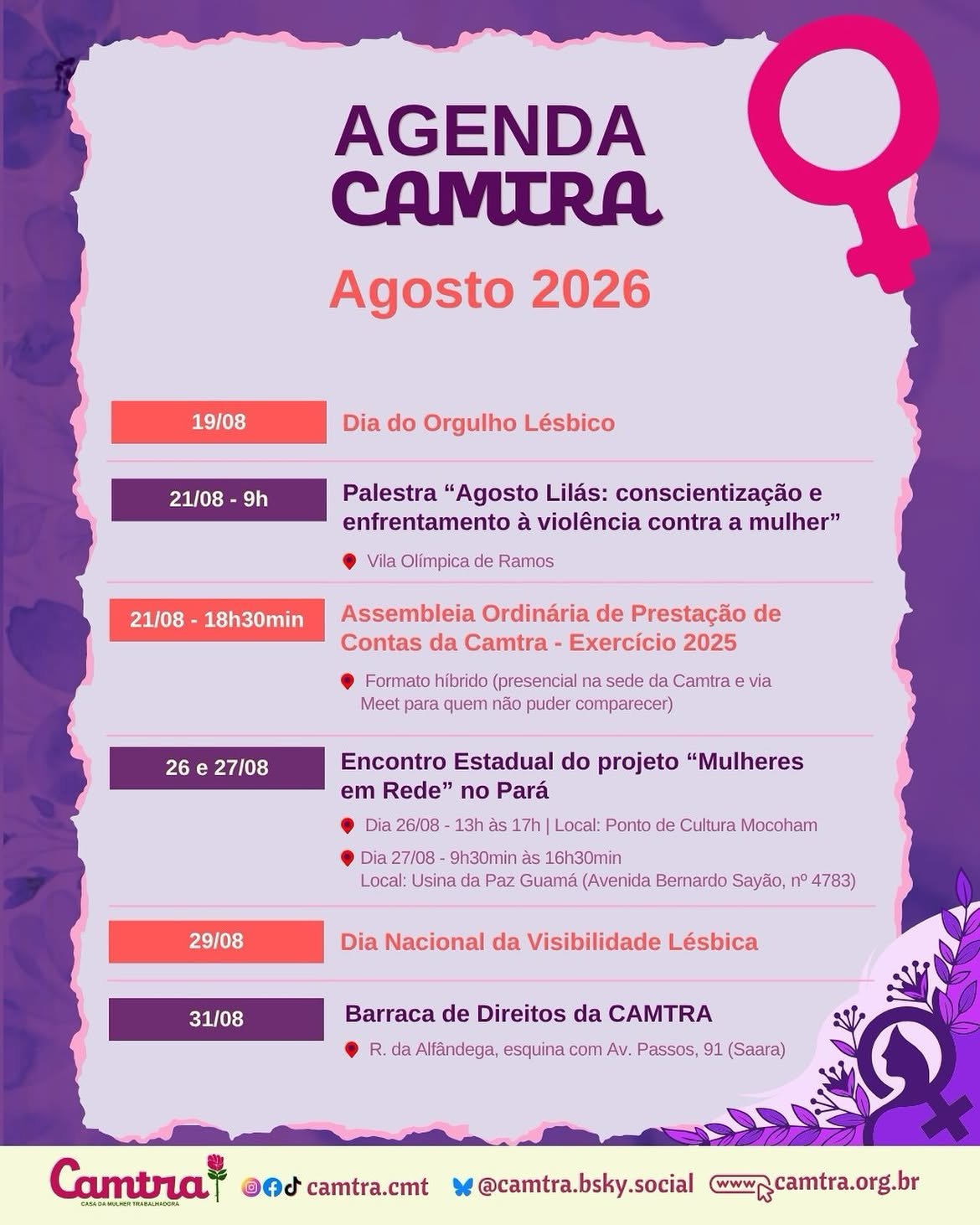 No momento, você está visualizando Agenda Camtra Agosto 2026