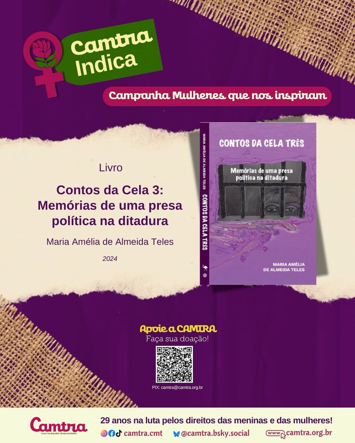 No momento, você está visualizando Camtra Indica  Livro: Contos da Cela 3: Memórias de uma presa política na ditadura